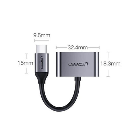 Adaptor Ugreen Adapter 2in1 CM193 (50596), USB-C to Type-C, Jack 3.5mm, Gri