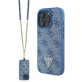 Husa de protectie Guess Leather Metal Logo Strass Crossbody (GUHCP16LP4TDSCPB) compatibil cu iPhone 16 Pro, Albastru