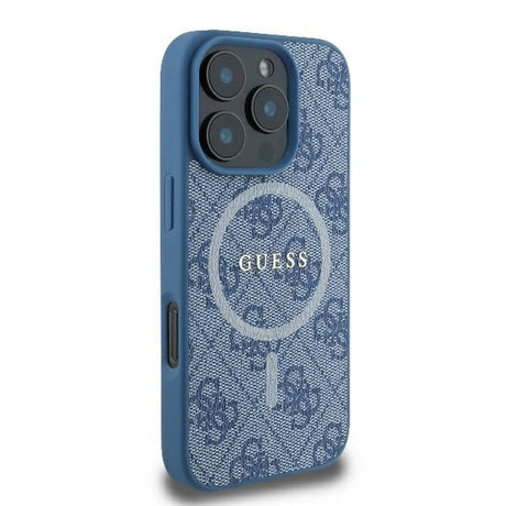 Husa de protectie Guess 4G Ring Classic Logo MagSafe (GUHMP16LG4GFRB) compatibil cu iPhone 16 Pro, Albastru