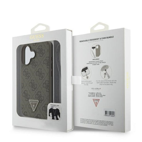 Husa de protectie Guess Leather Metal Logo Strass Crossbody (GUHCP16SP4TDSCPW) compatibil cu iPhone 16, Maro