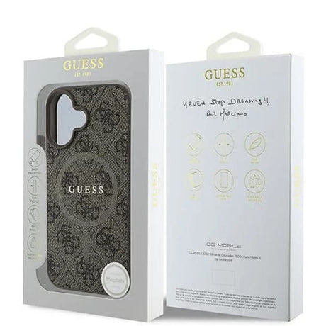Husa de protectie Guess 4G Ring Classic Logo MagSafe (GUHMP16SG4GFRW) compatibil cu iPhone 16, Maro