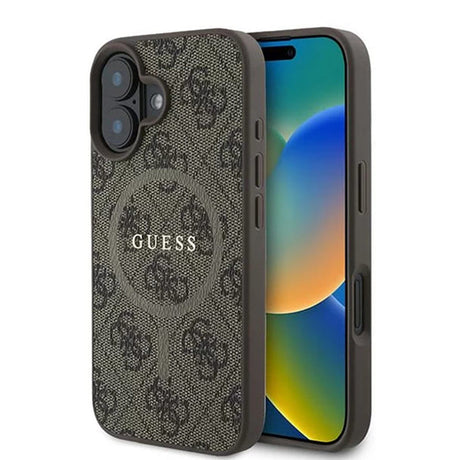 Husa de protectie Guess 4G Ring Classic Logo MagSafe (GUHMP16SG4GFRW) compatibil cu iPhone 16, Maro