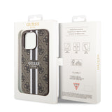 Husa de protectie Guess Hardcase 4G Printed Stripes MagSafe (GUHMP15LP4RPSW) compatibil cu iPhone 15 Pro, Maro