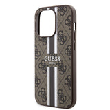 Husa de protectie Guess Hardcase 4G Printed Stripes MagSafe (GUHMP15LP4RPSW) compatibil cu iPhone 15 Pro, Maro