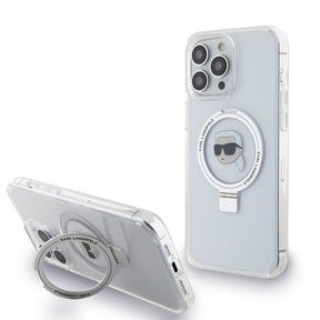Husa de protectie Karl Lagerfeld Hardcase Ring Stand MagSafe (KLHMP15XHMRSKHH) compatibil cu iPhone 15 Pro Max, Alb Karl Head