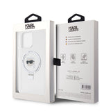 Husa de protectie Karl Lagerfeld Hardcase Ring Stand MagSafe (KLHMP15XHMRSKHH) compatibil cu iPhone 15 Pro Max, Alb Karl Head
