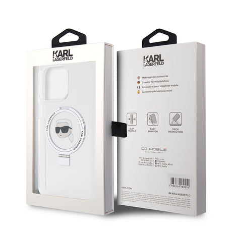 Husa de protectie Karl Lagerfeld Hardcase Ring Stand MagSafe (KLHMP15XHMRSKHH) compatibil cu iPhone 15 Pro Max, Alb Karl Head