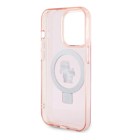 Husa de protectie Karl Lagerfeld Hardcase Ring Stand MagSafe (KLHMP15XHMRSKCP) compatibil cu iPhone 15 Pro Max, Roz Karl&Choupette