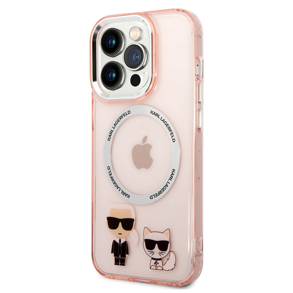 Husa de protectie Karl Lagerfeld Hardcase MagSafe (KLHMP14LHKCP) compatibil cu iPhone 14 Pro, Roz Karl & Choupette Aluminium