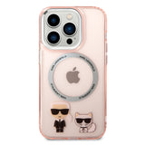 Husa de protectie Karl Lagerfeld Hardcase MagSafe (KLHMP14LHKCP) compatibil cu iPhone 14 Pro, Roz Karl & Choupette Aluminium