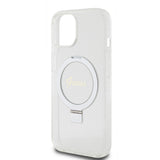 Husa de protectie Guess Ring Stand Script Glitter MagSafe (GUHMP15SHRSGSD) compatibil cu iPhone 15, Transparent