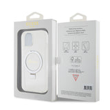 Husa de protectie Guess Ring Stand Script Glitter MagSafe (GUHMP15SHRSGSD) compatibil cu iPhone 15, Transparent