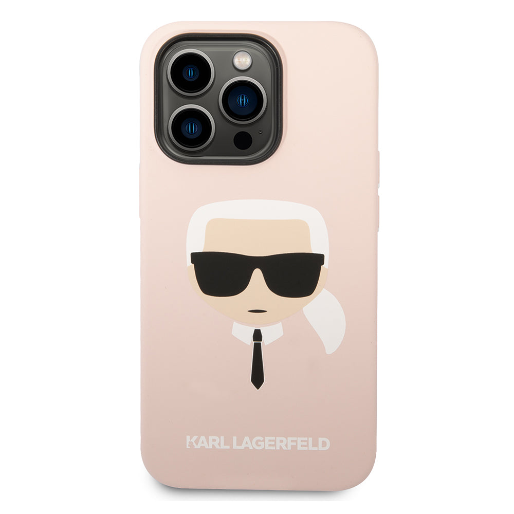 Husa de protectie Karl Lagerfeld Silicone MagSafe (KLHMP14LSLKHLP) compatibil cu iPhone 14 Pro, Roz Deschis Karl`S Head
