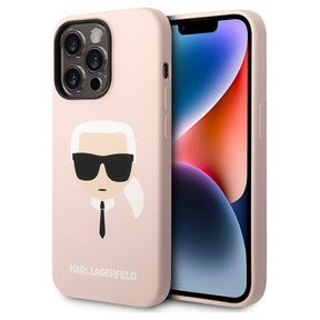Husa de protectie Karl Lagerfeld Silicone MagSafe (KLHMP14LSLKHLP) compatibil cu iPhone 14 Pro, Roz Deschis Karl`S Head