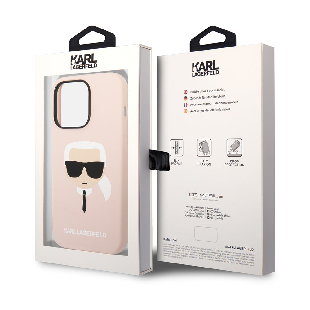 Husa de protectie Karl Lagerfeld Silicone MagSafe (KLHMP14LSLKHLP) compatibil cu iPhone 14 Pro, Roz Deschis Karl`S Head