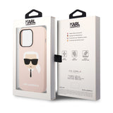 Husa de protectie Karl Lagerfeld Silicone MagSafe (KLHMP14LSLKHLP) compatibil cu iPhone 14 Pro, Roz Deschis Karl`S Head