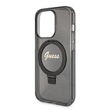 Husa de protectie Guess Ring Stand Script Glitter MagSafe (GUHMP15LHRSGSK) compatibil cu iPhone 15 Pro, Negru
