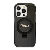Husa de protectie Guess Ring Stand Script Glitter MagSafe (GUHMP15LHRSGSK) compatibil cu iPhone 15 Pro, Negru