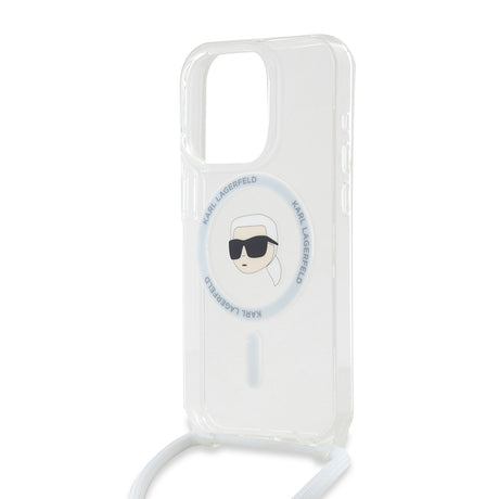 Husa de protectie Karl Lagerfeld IML Crossbody MagSafe (KLHMP15XHCKHNT) compatibil cu iPhone 15 Pro Max, Transparent Karl Head