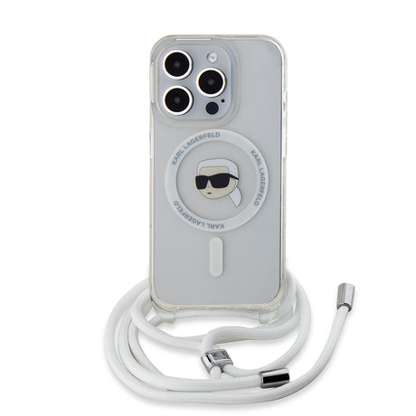 Husa de protectie Karl Lagerfeld IML Crossbody MagSafe (KLHMP15XHCKHNT) compatibil cu iPhone 15 Pro Max, Transparent Karl Head