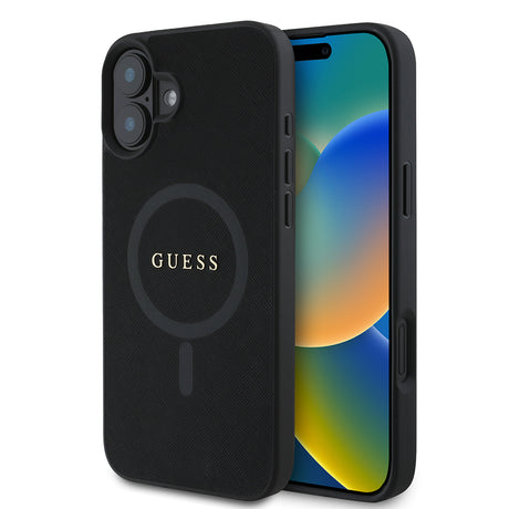 Husa de protectie Guess Saffiano Classic Logo MagSafe (GUHMP16MPSAHMCK) compatibil cu iPhone 16 Plus, Negru