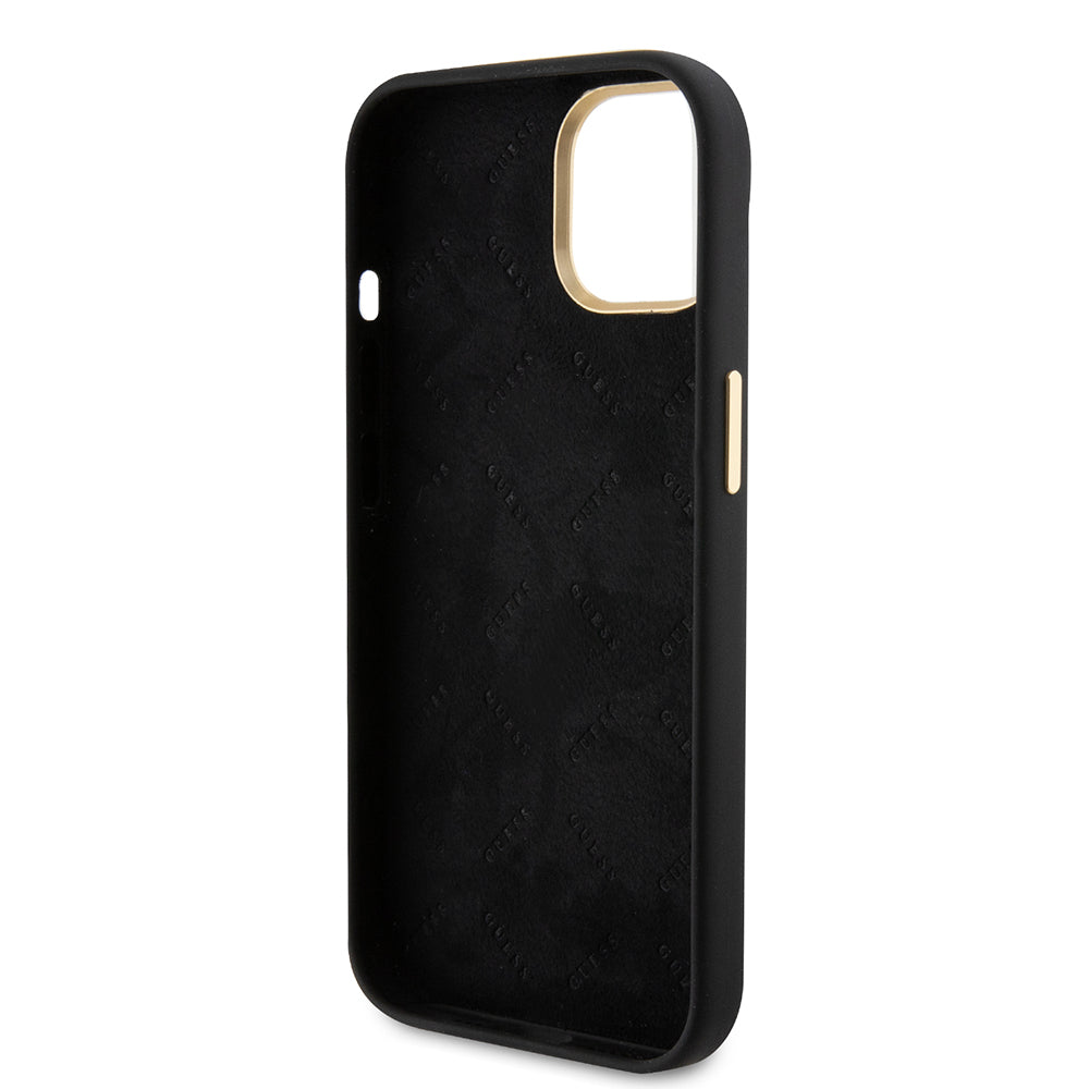 Husa de protectie Guess Silicone Script Metal Logo & Frame (GUHCP15SSMBSLK) compatibil cu iPhone 15, Negru