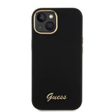 Husa de protectie Guess Silicone Script Metal Logo & Frame (GUHCP15SSMBSLK) compatibil cu iPhone 15, Negru