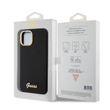 Husa de protectie Guess Silicone Script Metal Logo & Frame (GUHCP15SSMBSLK) compatibil cu iPhone 15, Negru