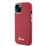 Husa de protectie Guess Silicone Script Metal Logo & Frame (GUHCP15SSMBSLM) compatibil cu iPhone 15, Rosu