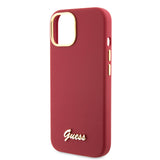 Husa de protectie Guess Silicone Script Metal Logo & Frame (GUHCP15SSMBSLM) compatibil cu iPhone 15, Rosu