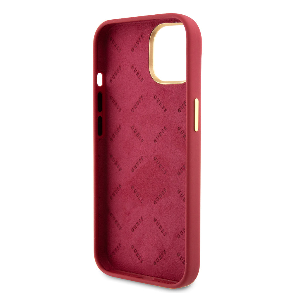 Husa de protectie Guess Silicone Script Metal Logo & Frame (GUHCP15SSMBSLM) compatibil cu iPhone 15, Rosu