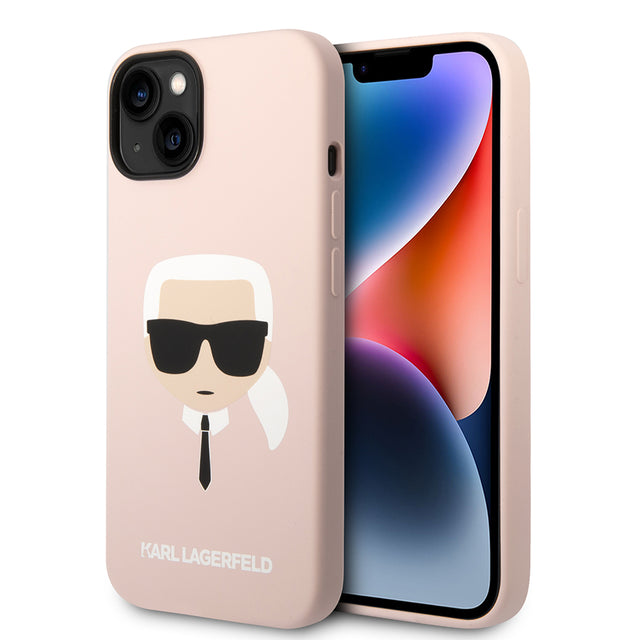 Husa de protectie Karl Lagerfeld Silicone MagSafe (KLHMP14MSLKHLP) compatibil cu iPhone 14 Plus, Roz Deschis Karl`S Head