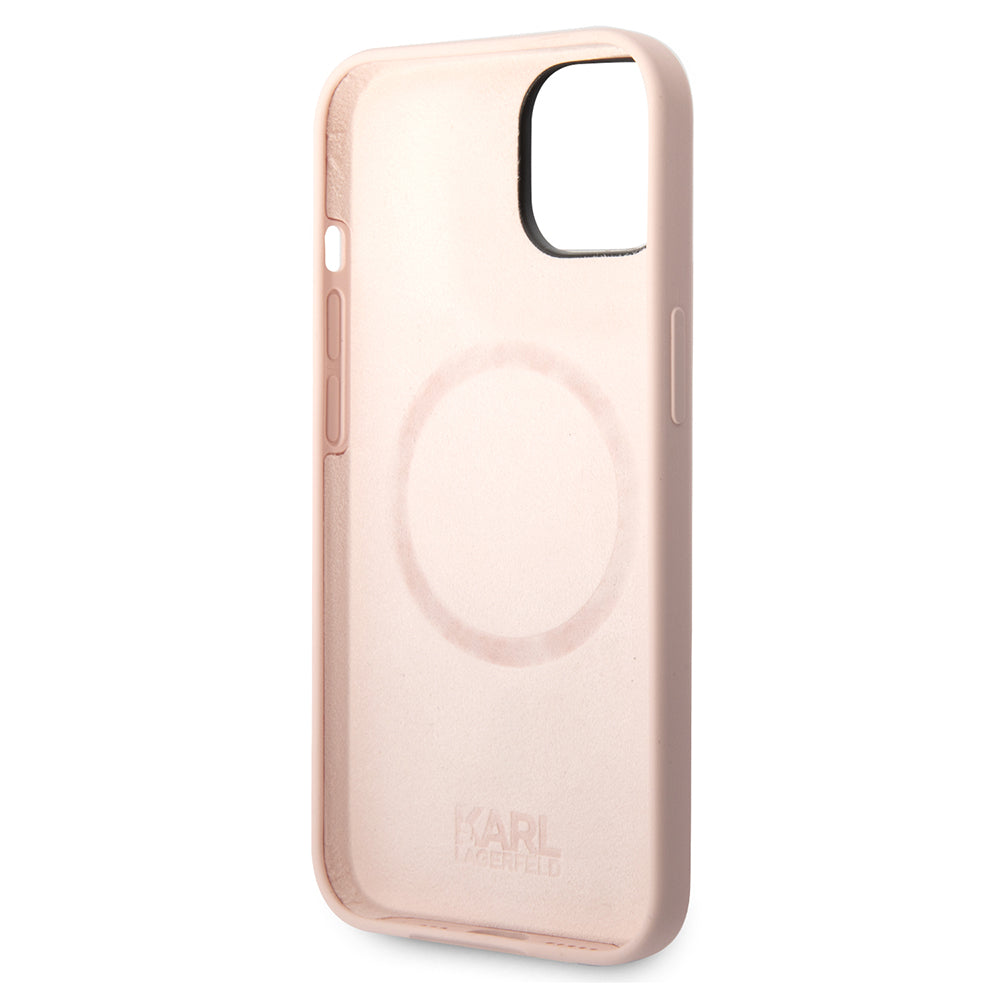 Husa de protectie Karl Lagerfeld Silicone MagSafe (KLHMP14MSLKHLP) compatibil cu iPhone 14 Plus, Roz Deschis Karl`S Head