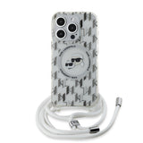 Husa de protectie Karl Lagerfeld IML Crossbody MagSafe (KLHMP15XHCKCKLCT) compatibil cu iPhone 15 Pro Max, Transparent Monogram Karl&Choupette Head