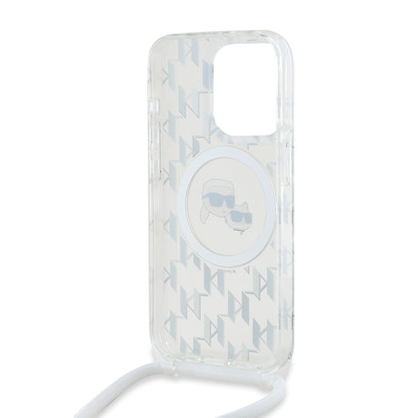 Husa de protectie Karl Lagerfeld IML Crossbody MagSafe (KLHMP15XHCKCKLCT) compatibil cu iPhone 15 Pro Max, Transparent Monogram Karl&Choupette Head