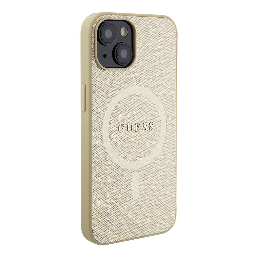 Husa de protectie Guess Saffiano MagSafe (GUHMP15MPSAHMCB) compatibil cu iPhone 15 Plus, Auriu