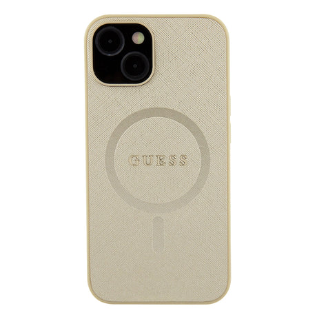 Husa de protectie Guess Saffiano MagSafe (GUHMP15MPSAHMCB) compatibil cu iPhone 15 Plus, Auriu