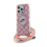 Husa de protectie Karl Lagerfeld IML Crossbody MagSafe (KLHMP15XHCKCKLCP) compatibil cu iPhone 15 Pro Max, Roz Monogram Karl&Choupette Head