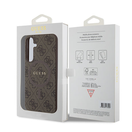 Husa de protectie Guess 4G Collection Leather MagSafe (GUHMS24MG4GFRW) compatibil cu Samsung Galaxy S24 Plus, Maro