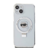 Husa de protectie Karl Lagerfeld Hardcase Ring Stand MagSafe (KLHMP15SHMRSKHH) compatibil cu iPhone 15, Alb Karl Head