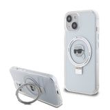 Husa de protectie Karl Lagerfeld Hardcase Ring Stand MagSafe (KLHMP15SHMRSKHH) compatibil cu iPhone 15, Alb Karl Head