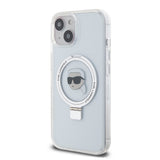 Husa de protectie Karl Lagerfeld Hardcase Ring Stand MagSafe (KLHMP15SHMRSKHH) compatibil cu iPhone 15, Alb Karl Head