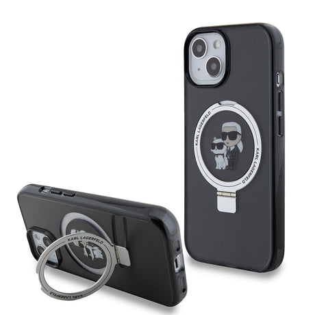 Husa de protectie Karl Lagerfeld Hardcase Ring Stand MagSafe (KLHMP15SHMRSKCK) compatibil cu iPhone 15, Karl&Choupette
