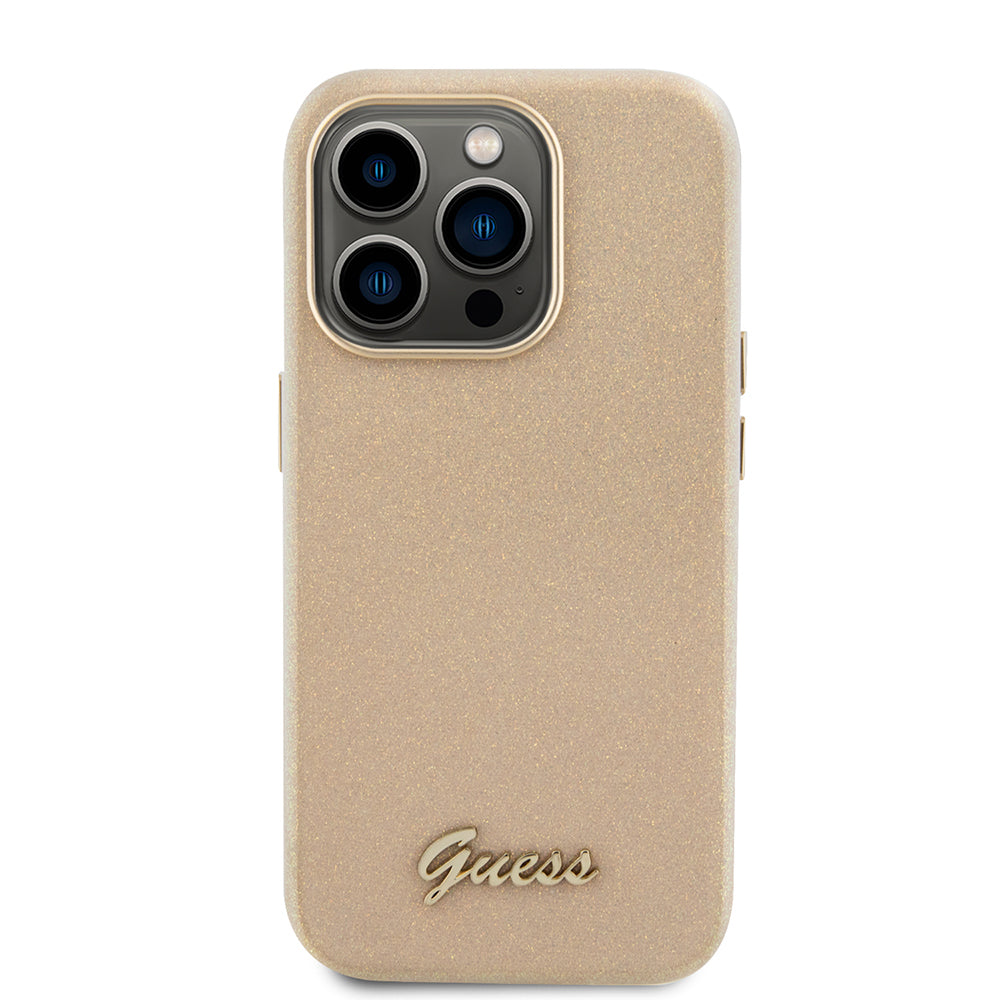 Husa de protectie Guess Glitter Glossy Script (GUHCP15LPGMCSD) compatibil cu iPhone 15 Pro, Sparkle Beige