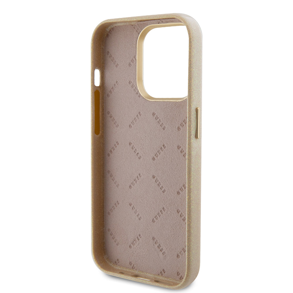 Husa de protectie Guess Glitter Glossy Script (GUHCP15XPGMCSD) compatibil cu iPhone 15 Pro Max, Sparkle Beige