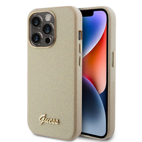 Husa de protectie Guess Glitter Glossy Script (GUHCP15XPGMCSD) compatibil cu iPhone 15 Pro Max, Sparkle Beige