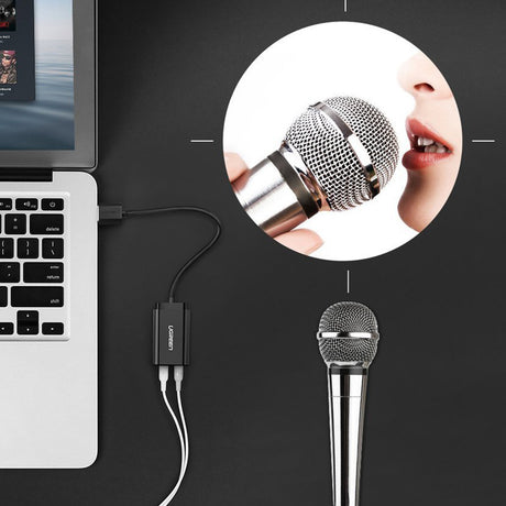Adaptor Ugreen External Sound Adapter US205 (30724), USB2.0 to Headphone Jack, Microphone Jack, Immersive Effects, 0.2m, Negru