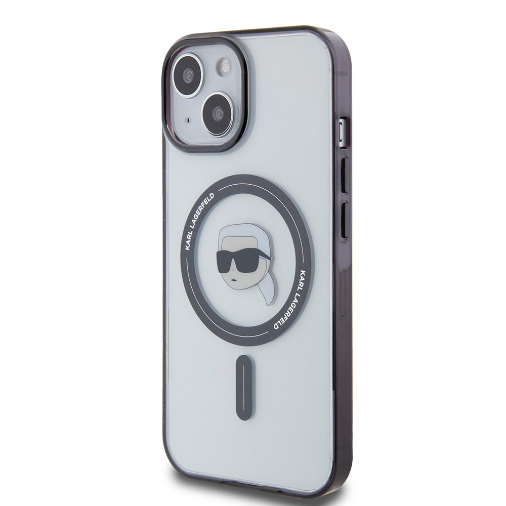 Husa de protectie Karl Lagerfeld IML MagSafe (KLHMP15SHKHNOTK) compatibil cu iPhone 15, Transparent Karl`S Head