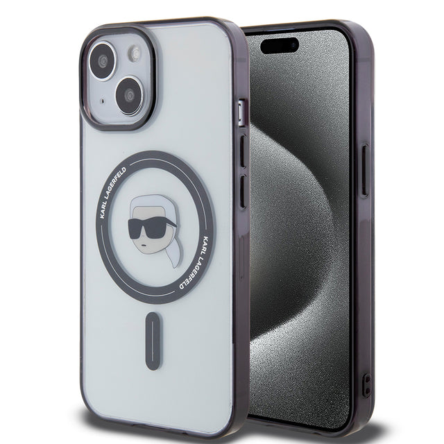 Husa de protectie Karl Lagerfeld IML MagSafe (KLHMP15SHKHNOTK) compatibil cu iPhone 15, Transparent Karl`S Head