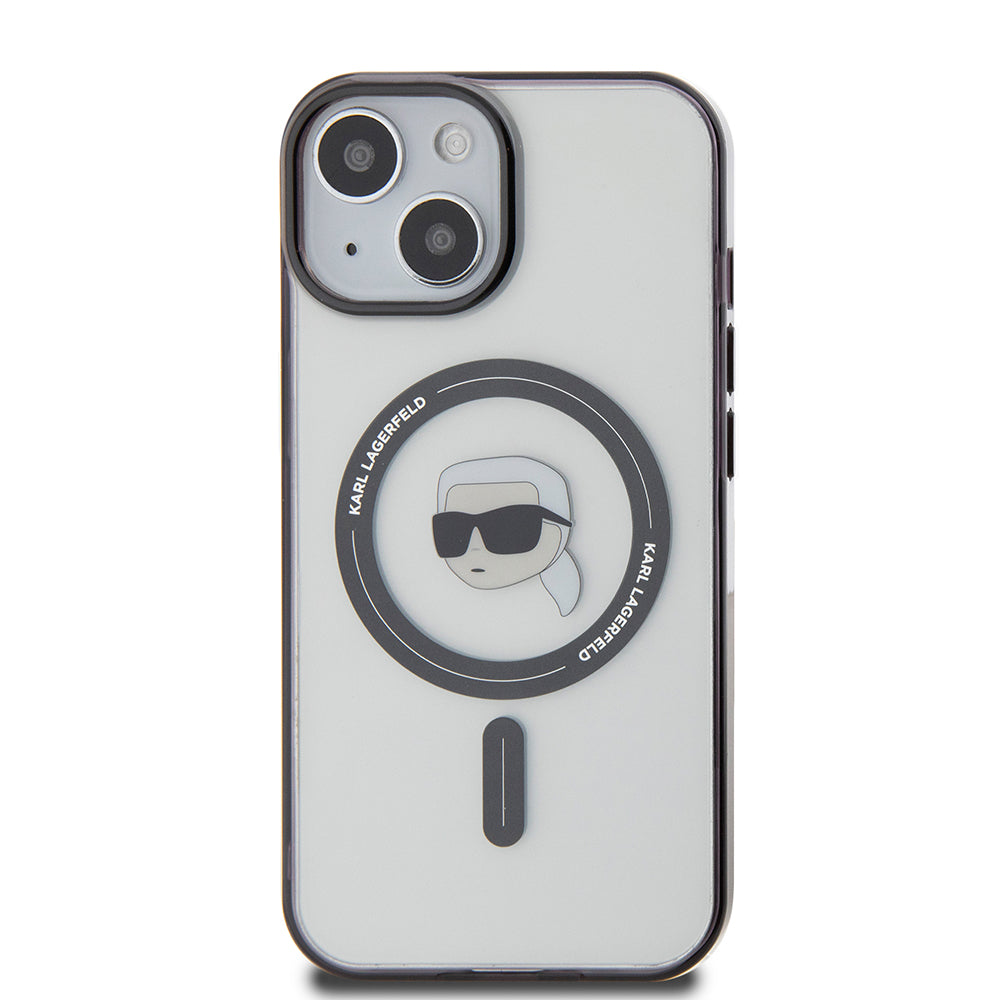 Husa de protectie Karl Lagerfeld IML MagSafe (KLHMP15SHKHNOTK) compatibil cu iPhone 15, Transparent Karl`S Head